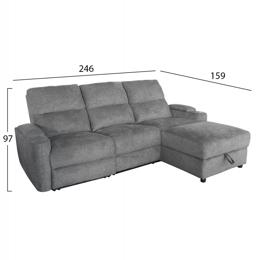 Καναπές με δεξιά γωνία "SYNTHIA" απο ύφασμα σε χρώμα γκρι 246x159x97