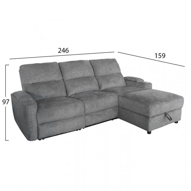Καναπές με δεξιά γωνία "SYNTHIA" απο ύφασμα σε χρώμα γκρι 246x159x97