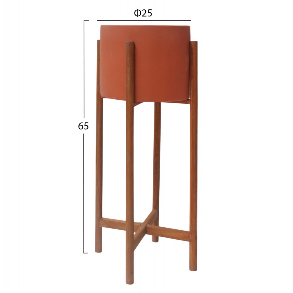 Γλάστρα εσωτερικού χώρου "RENTIL" από fiber cement/ξύλο σε χρώμα τερακότα/φυσικό Φ25x65