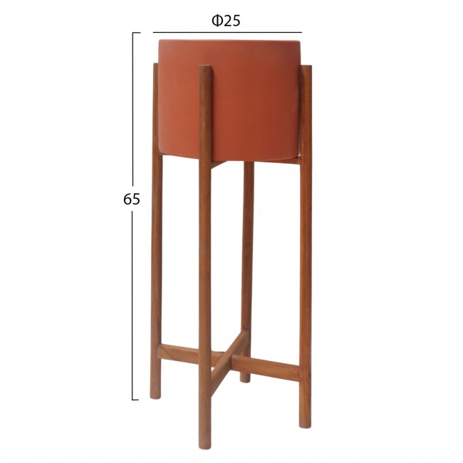 Γλάστρα εσωτερικού χώρου "RENTIL" από fiber cement/ξύλο σε χρώμα τερακότα/φυσικό Φ25x65