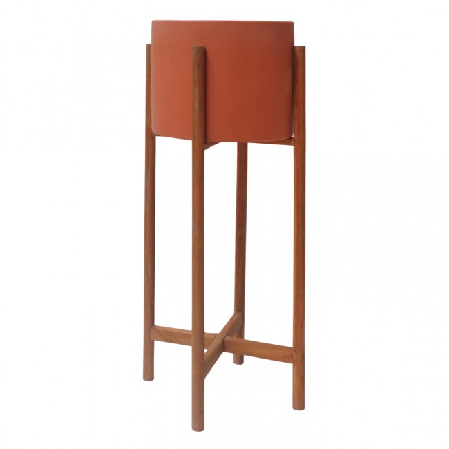 Γλάστρα εσωτερικού χώρου "RENTIL" από fiber cement/ξύλο σε χρώμα τερακότα/φυσικό Φ25x65