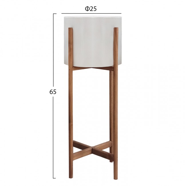 Γλάστρα εσωτερικού χώρου "RENTIL" από fiber cement/ξύλο σε χρώμα λευκό/φυσικό Φ25x65