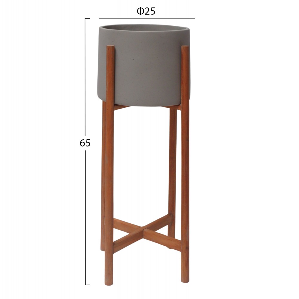 Γλάστρα εσωτερικού χώρου "RENTIL" από fiber cement/ξύλο σε χρώμα γκρι/φυσικό Φ25x65
