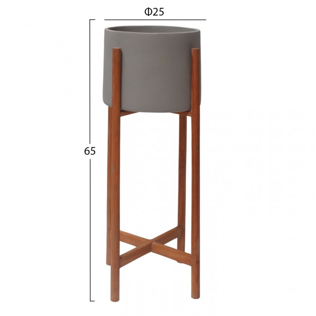 Γλάστρα εσωτερικού χώρου "RENTIL" από fiber cement/ξύλο σε χρώμα γκρι/φυσικό Φ25x65