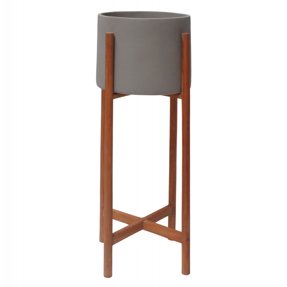 Γλάστρα εσωτερικού χώρου "RENTIL" από fiber cement/ξύλο σε χρώμα γκρι/φυσικό Φ25x65