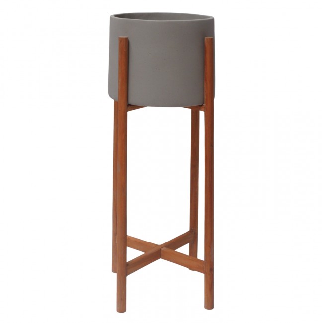 Γλάστρα εσωτερικού χώρου "RENTIL" από fiber cement/ξύλο σε χρώμα γκρι/φυσικό Φ25x65