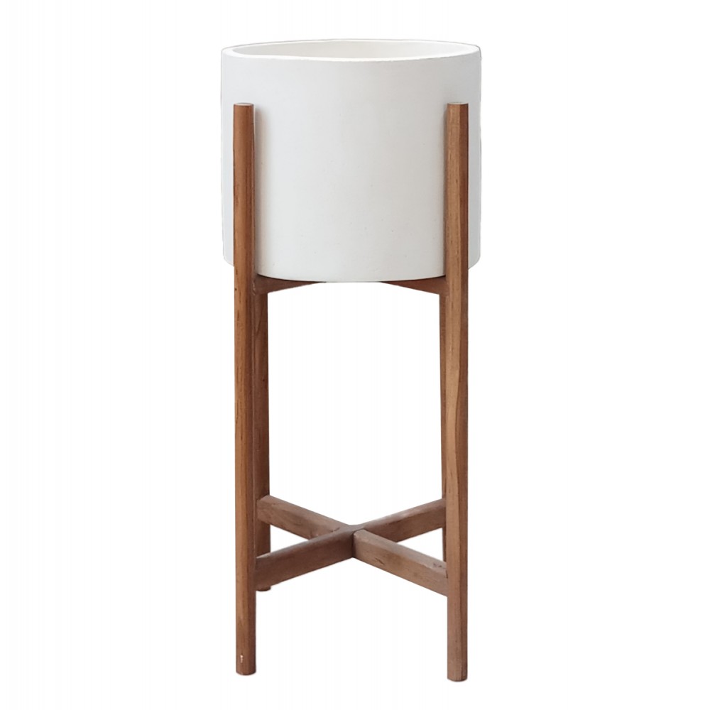 Γλάστρα εσωτερικού χώρου "RENTIL" από fiber cement/ξύλο σε χρώμα λευκό/φυσικό Φ25x55