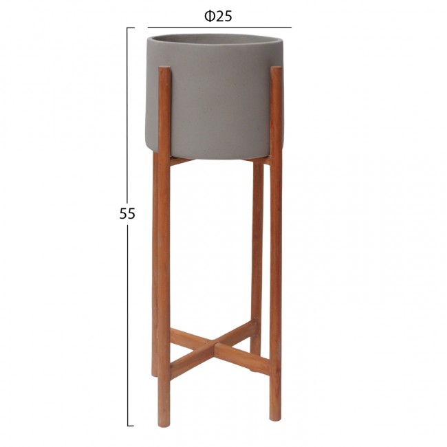 Γλάστρα εσωτερικού χώρου "RENTIL" από fiber cement/ξύλο σε χρώμα γκρι/φυσικό Φ25x55