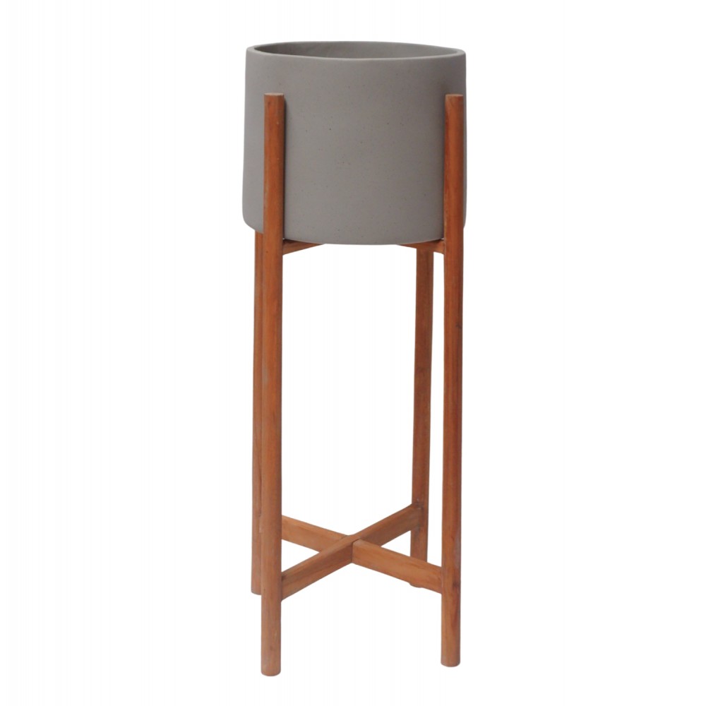 Γλάστρα εσωτερικού χώρου "RENTIL" από fiber cement/ξύλο σε χρώμα γκρι/φυσικό Φ25x55