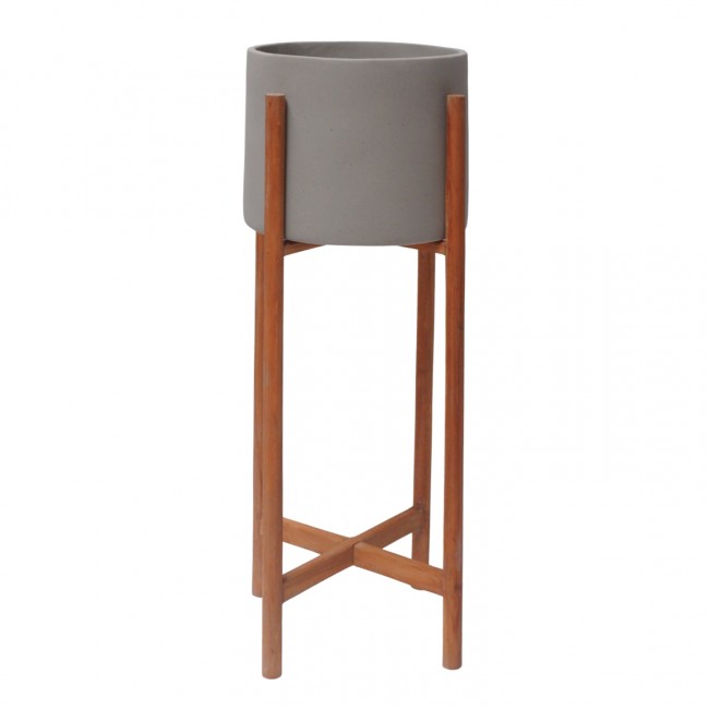 Γλάστρα εσωτερικού χώρου "RENTIL" από fiber cement/ξύλο σε χρώμα γκρι/φυσικό Φ25x55