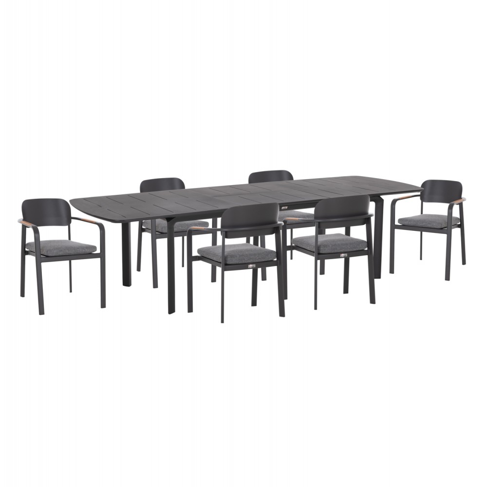 Σετ τραπεζαρίας εξωτερικού χώρου "ELARA" 7τμχ απο αλουμίνιο σε γκρι χρώμα 220x100x75
