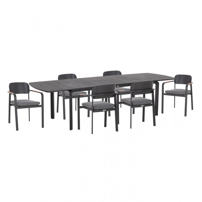Σετ τραπεζαρίας εξωτερικού χώρου "ELARA" 7τμχ απο αλουμίνιο σε γκρι χρώμα 220x100x75