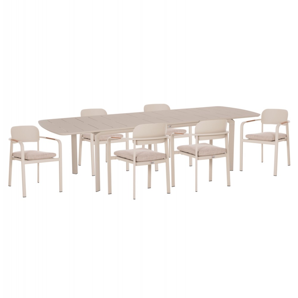 Σετ τραπεζαρίας εξωτερικού χώρου "ELARA" 7τμχ απο αλουμίνιο σε μπεζ χρώμα 220x100x75
