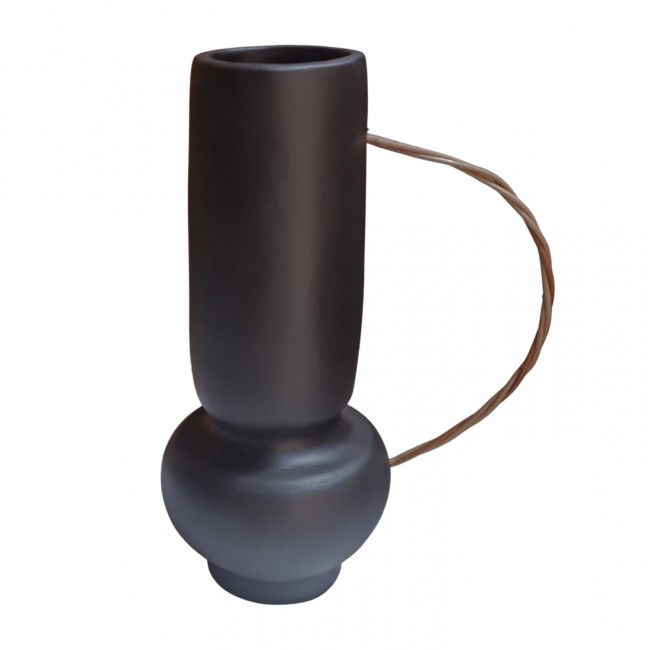 Επιτραπέζιο διακοσμητικό "MIBO" απο τερακότα/rattan σε χρώμα μαύρο/φυσικό 20.5x15.5x35