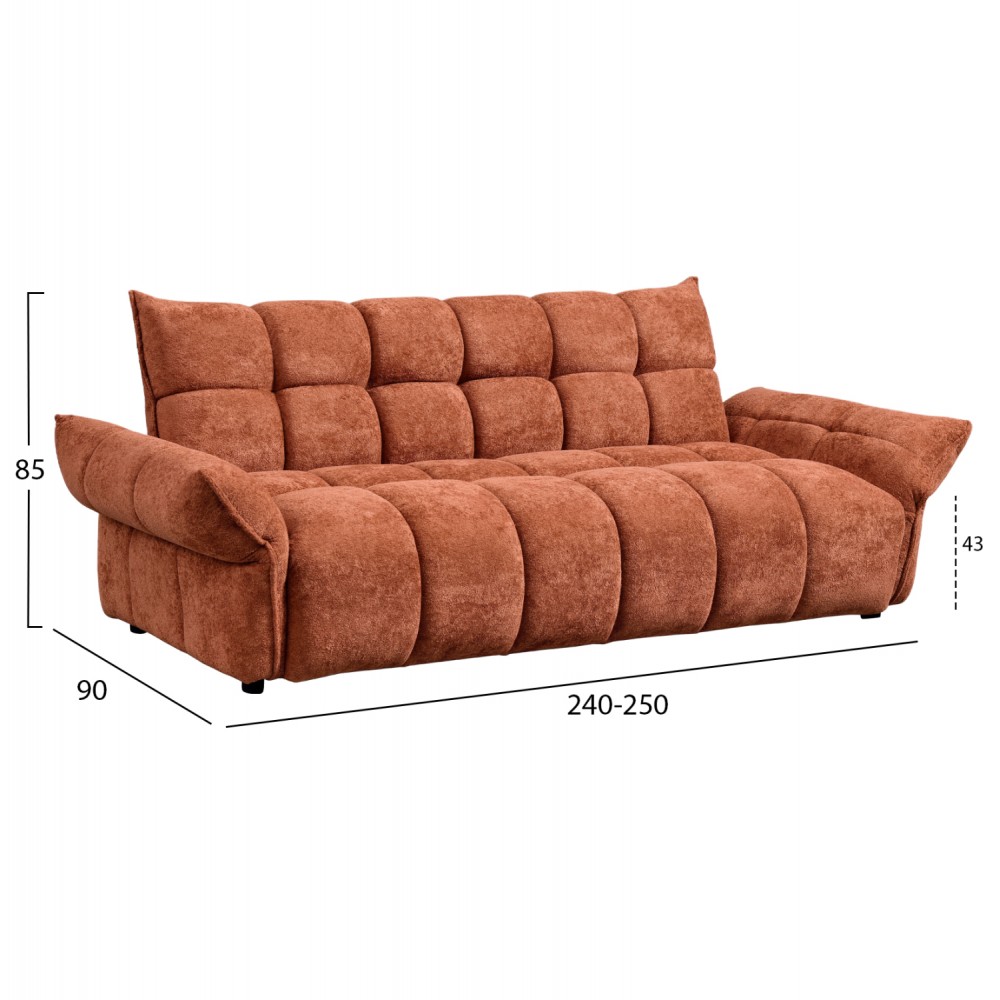 Καναπές κρεβάτι "MELU" απο ύφασμα σε χρώμα τερακότα 240-250x90x85