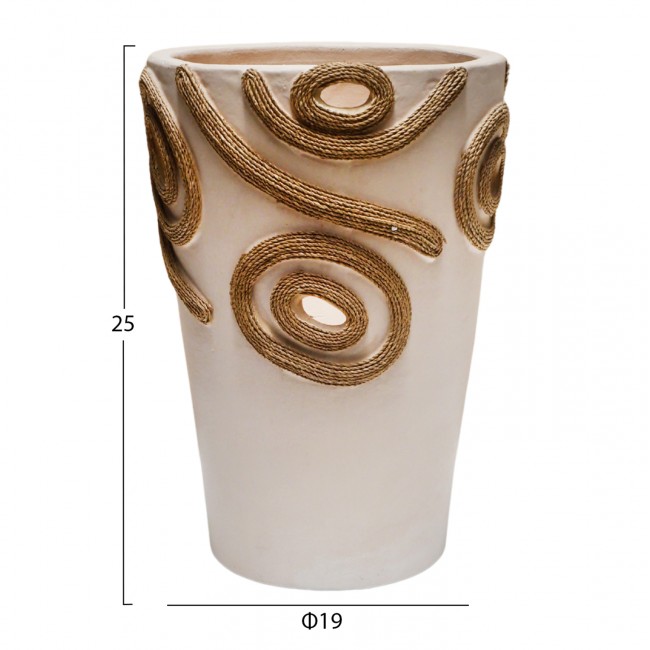 Διακοσμητικό βάζο "DEAN" απο τερακότα σε κρεμ χρώμα Φ19x25