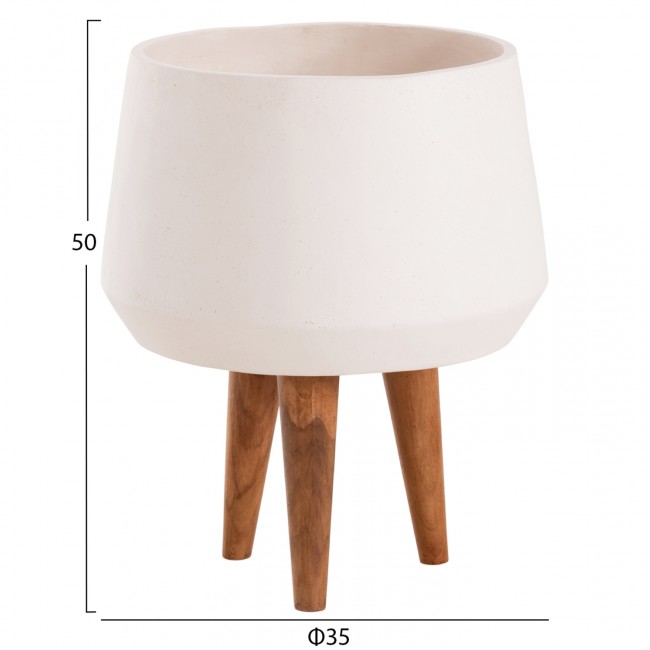 Γλάστρα εσωτερικού χώρου "QUAN" από fiber cement/ξύλο σε χρώμα λευκό/φυσικό Φ35x50