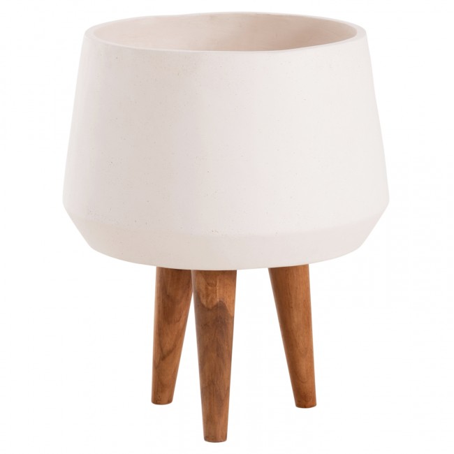 Γλάστρα εσωτερικού χώρου "QUAN" από fiber cement/ξύλο σε χρώμα λευκό/φυσικό Φ35x50