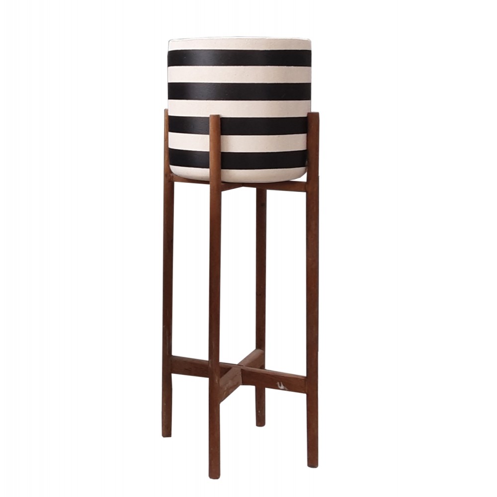 Γλάστρα εσωτερικού χώρου "RENTIL" από fiber cement/ξύλο σε χρώμα λευκό/μαύρο Φ35x45