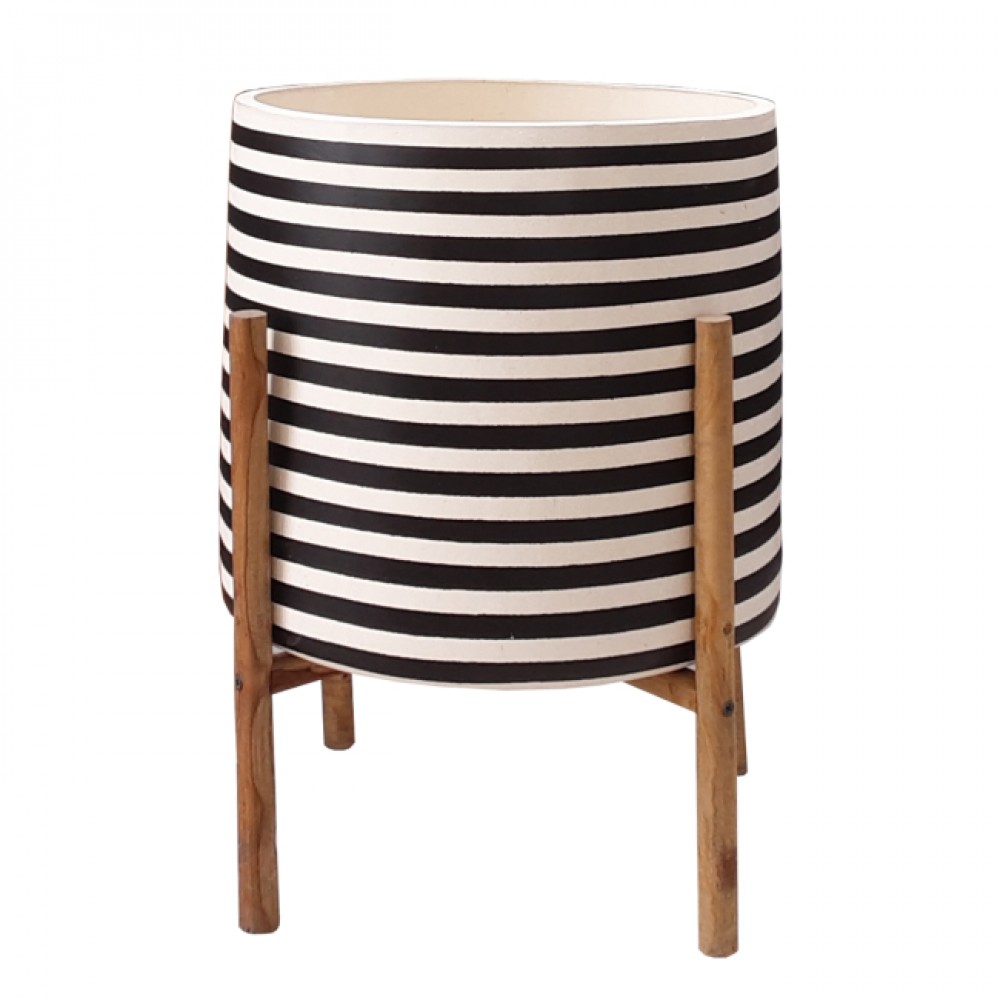 Γλάστρα εσωτερικού χώρου "RENTIL" από fiber cement/ξύλο σε χρώμα λευκό/μαύρο Φ23x60