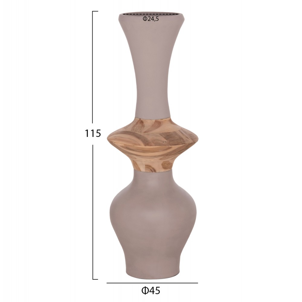 Διακοσμητικά βάζα "NEBULA" 3τμχ από fiber cement/ξύλο teak σε χρώμα μαύρο/λευκό/γκρι