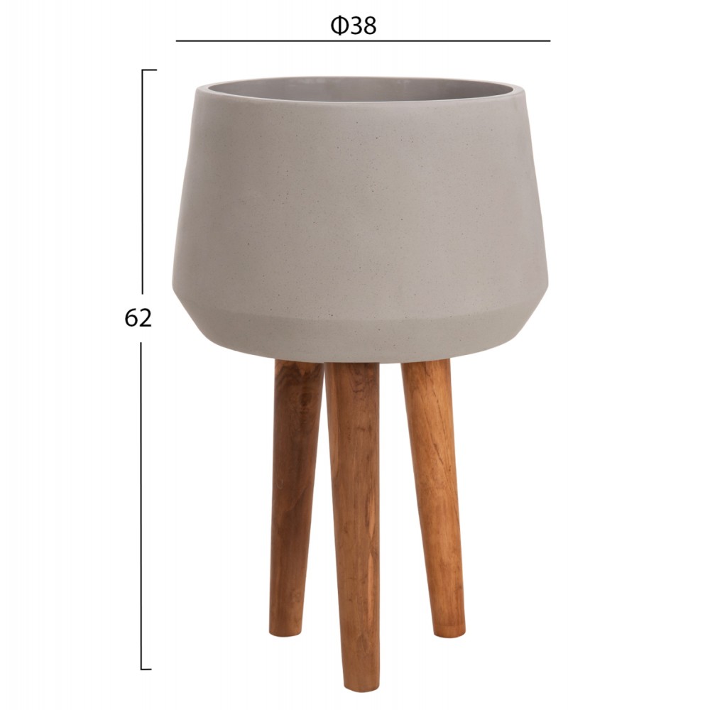 Γλάστρα εσωτερικού χώρου "QUAN" από fiber cement/ξύλο σε χρώμα γκρι/φυσικό Φ38x62