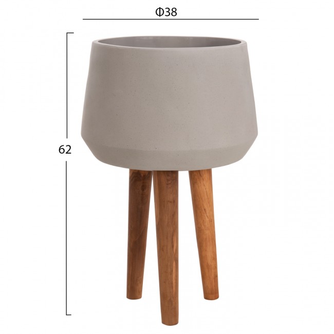 Γλάστρα εσωτερικού χώρου "QUAN" από fiber cement/ξύλο σε χρώμα γκρι/φυσικό Φ38x62