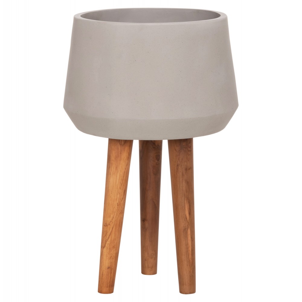 Γλάστρα εσωτερικού χώρου "QUAN" από fiber cement/ξύλο σε χρώμα γκρι/φυσικό Φ38x62