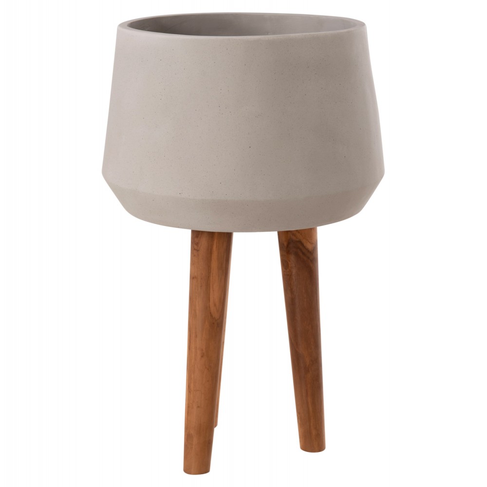 Γλάστρα εσωτερικού χώρου "QUAN" από fiber cement/ξύλο σε χρώμα γκρι/φυσικό Φ38x62