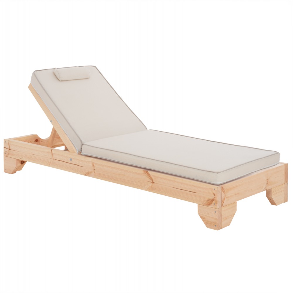 Επαγγελματική ξαπλώστρα παραλίας "ΚΟΡΙΝΟΣ" απο ξύλο πεύκου/textilene σε χρώμα φυσικό/εκρού 79x204x80