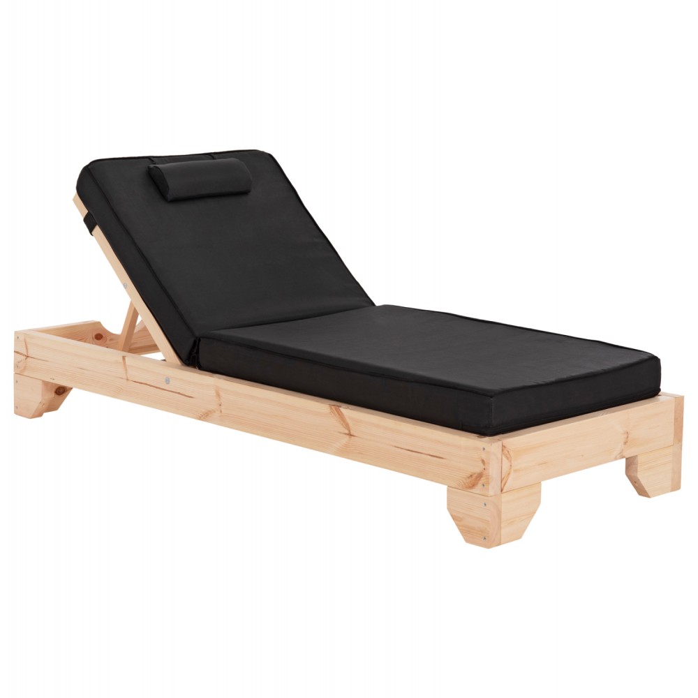 Επαγγελματική ξαπλώστρα παραλίας "ΚΟΡΙΝΟΣ" απο ξύλο πεύκου/textilene σε χρώμα φυσικό/μαύρο 79x204x80