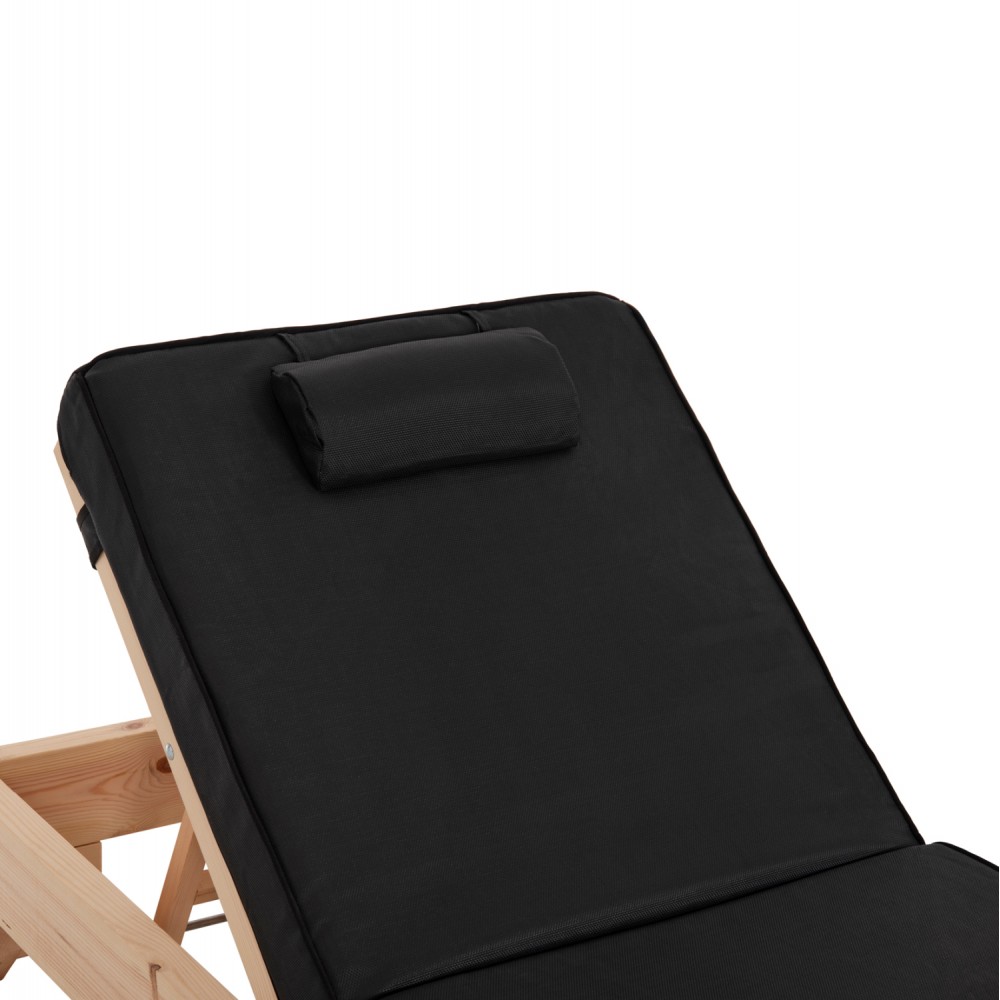 Επαγγελματική ξαπλώστρα παραλίας "ΚΟΡΙΝΟΣ" απο ξύλο πεύκου/textilene σε χρώμα φυσικό/μαύρο 79x204x80