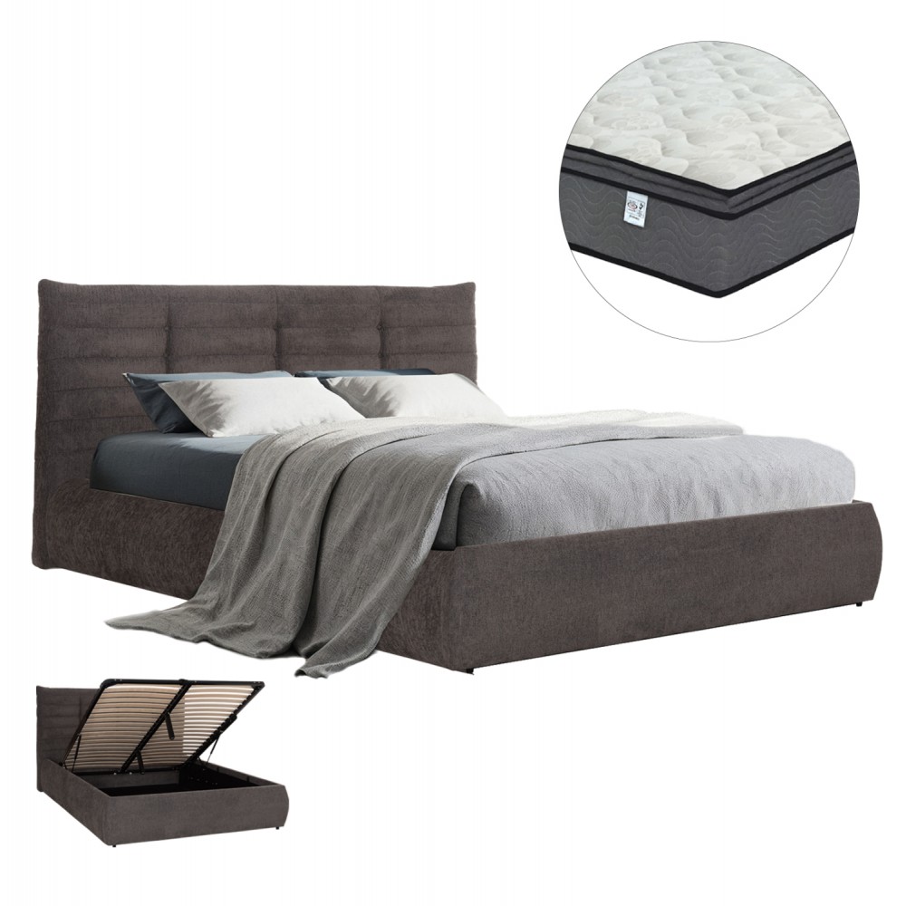 Kρεβάτι διπλό με στρώμα "SANDRA" απο ύφασμα σε γκρι χρώμα 160x200