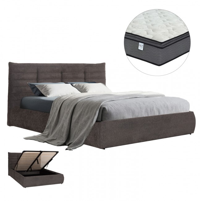 Kρεβάτι διπλό με στρώμα "SANDRA" απο ύφασμα σε γκρι χρώμα 160x200