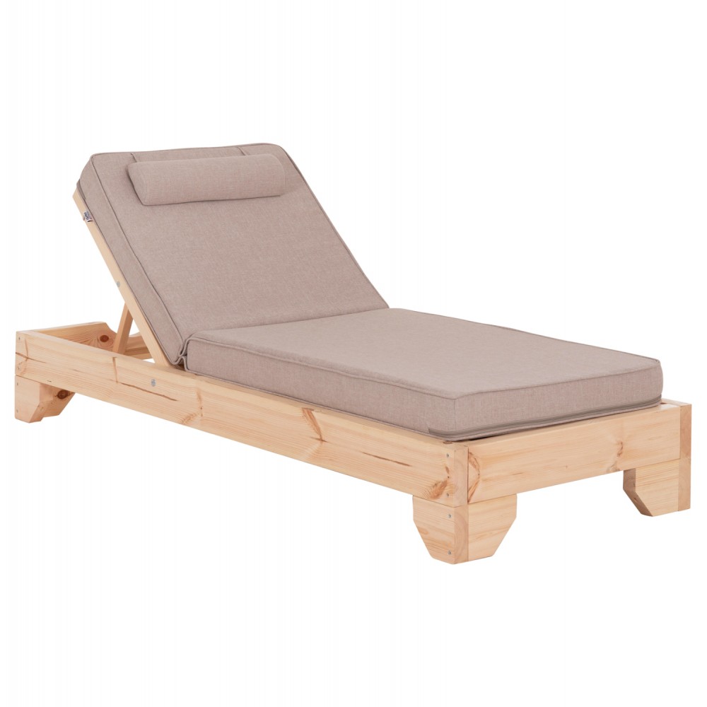 Επαγγελματική ξαπλώστρα παραλίας "ΚΟΡΙΝΟΣ" απο ξύλο πεύκου/ύφασμα σε χρώμα φυσικό/μπεζ 79x204x77