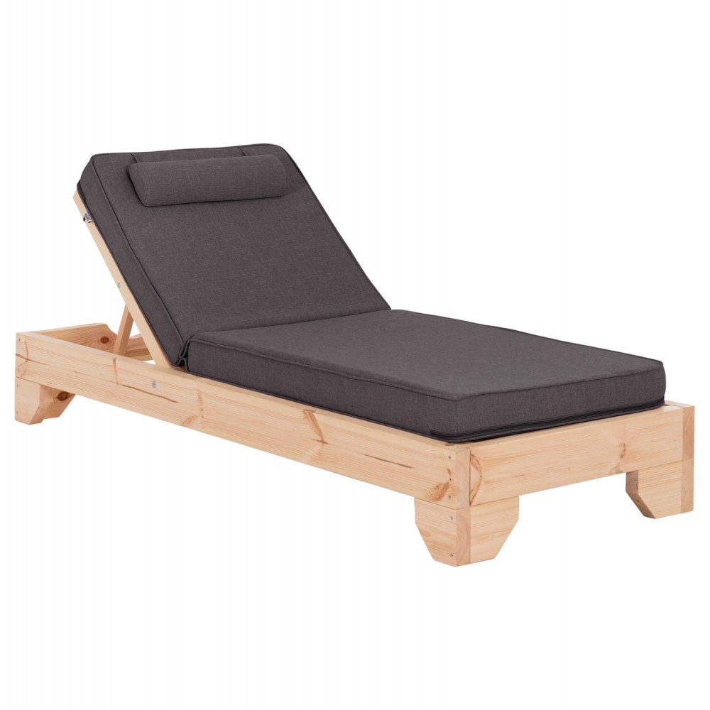 Επαγγελματική ξαπλώστρα παραλίας "ΚΟΡΙΝΟΣ" απο ξύλο πεύκου/ύφασμα σε χρώμα φυσικό/γκρι 79x204x77