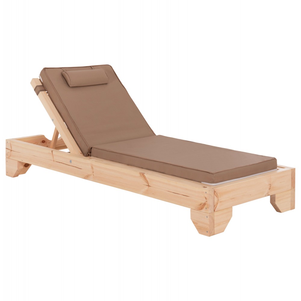 Επαγγελματική ξαπλώστρα παραλίας "ΚΟΡΙΝΟΣ" απο ξύλο πεύκου/textilene σε χρώμα φυσικό/μόκα 79x204x77