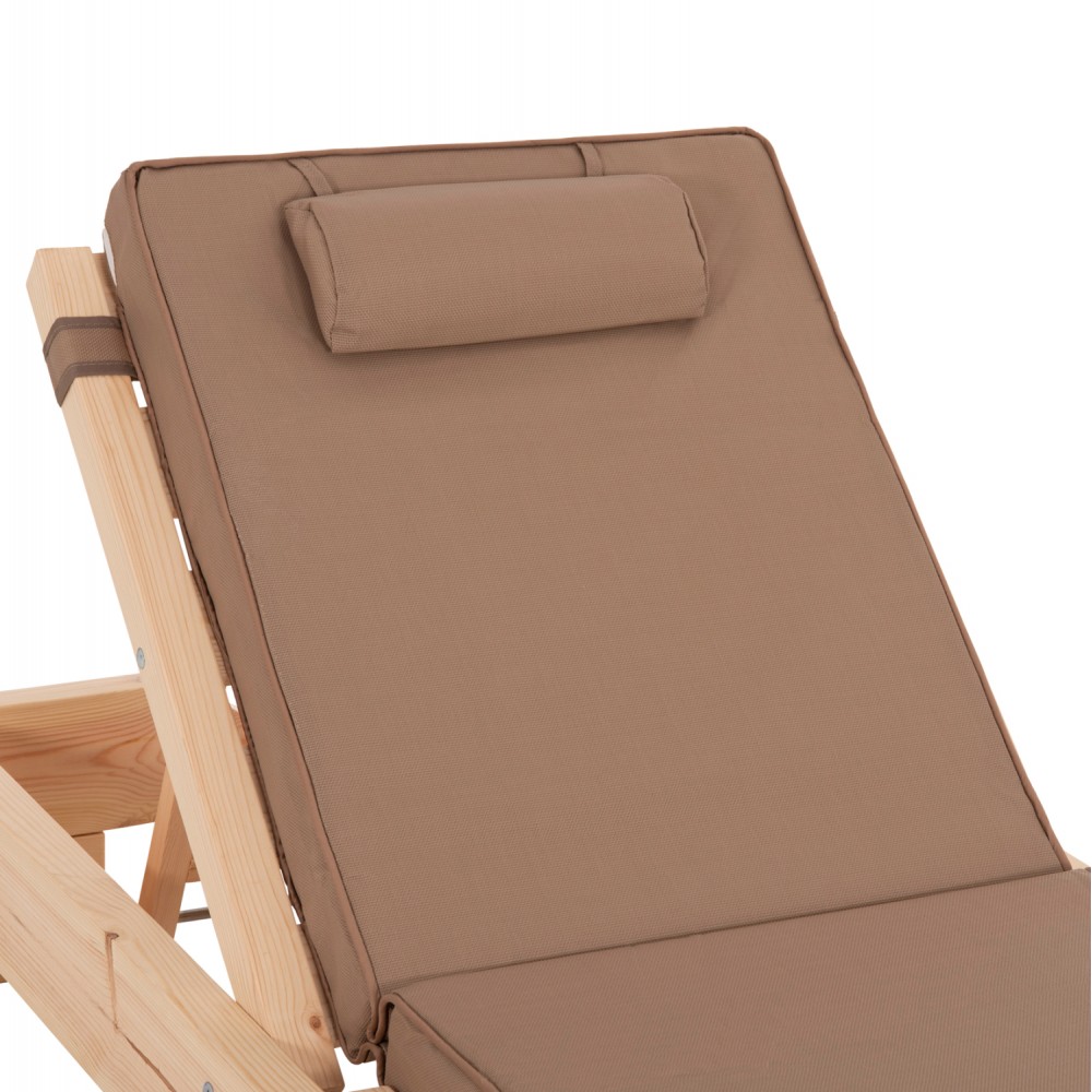 Επαγγελματική ξαπλώστρα παραλίας "ΚΟΡΙΝΟΣ" απο ξύλο πεύκου/textilene σε χρώμα φυσικό/μόκα 79x204x77