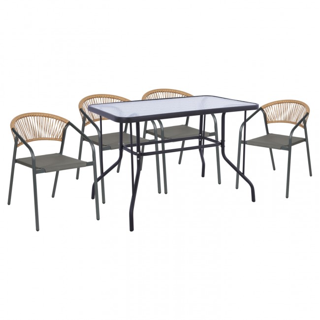 Σετ τραπεζαρία "ADAM" 5τμχ από μέταλλο/textilene/γυαλί σε χρώμα γκρι 110x60x71
