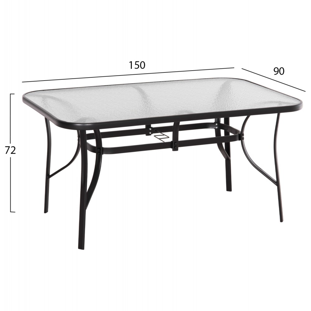 Σετ τραπεζαρίας "BRUNO" 5 τμχ απο μέταλλο/γυαλί/textline σε χρώμα μαύρο 150x90x72