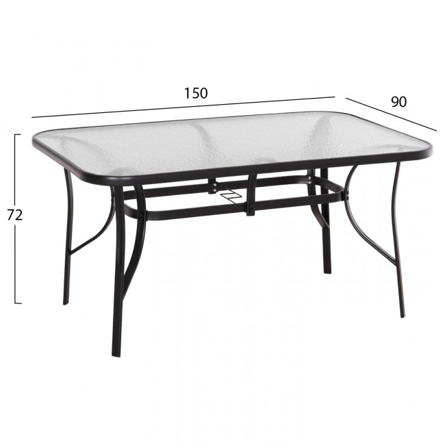 Σετ τραπεζαρίας "BRUNO" 5 τμχ απο μέταλλο/γυαλί/textline σε χρώμα μαύρο 150x90x72