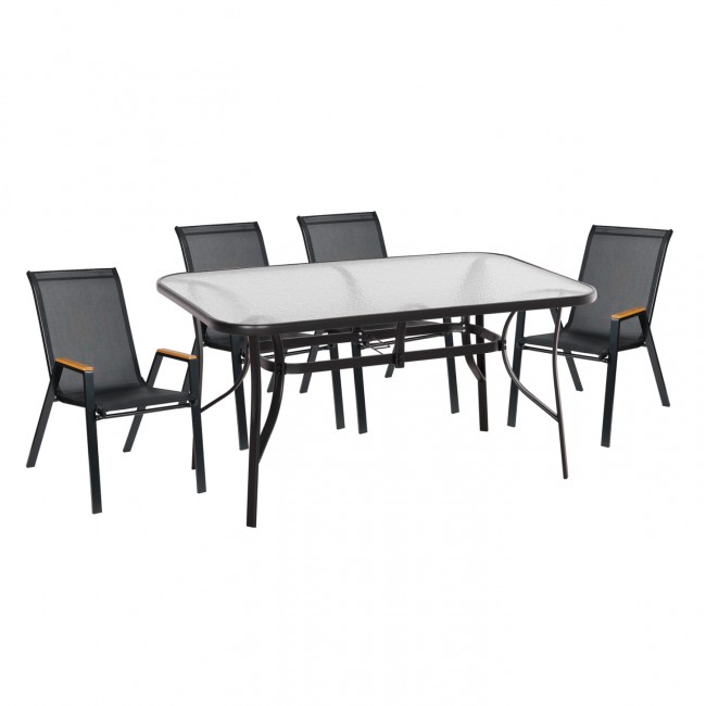 Σετ τραπεζαρίας "BRUNO" 5 τμχ απο μέταλλο/γυαλί/textline σε χρώμα μαύρο 150x90x72