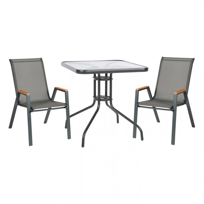 Σετ εξωτερικού χώρου "FIGO" 3τμχ απο μέταλλο/γυαλί/textilene σε γκρι χρώμα 70x70x72