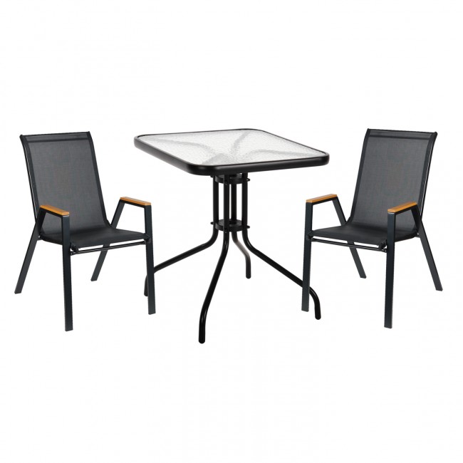 Σετ εξωτερικού χώρου "FIGO" 3τμχ απο μέταλλο/γυαλί/textilene σε μαύρο χρώμα 70x70x72