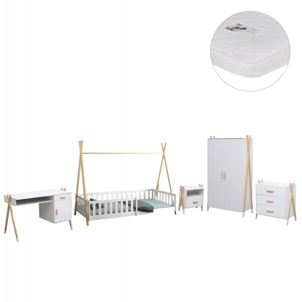Σετ παιδικού δωματίου 6τμχ "PASCHAL" από ξύλο πεύκου σε λευκό χρώμα