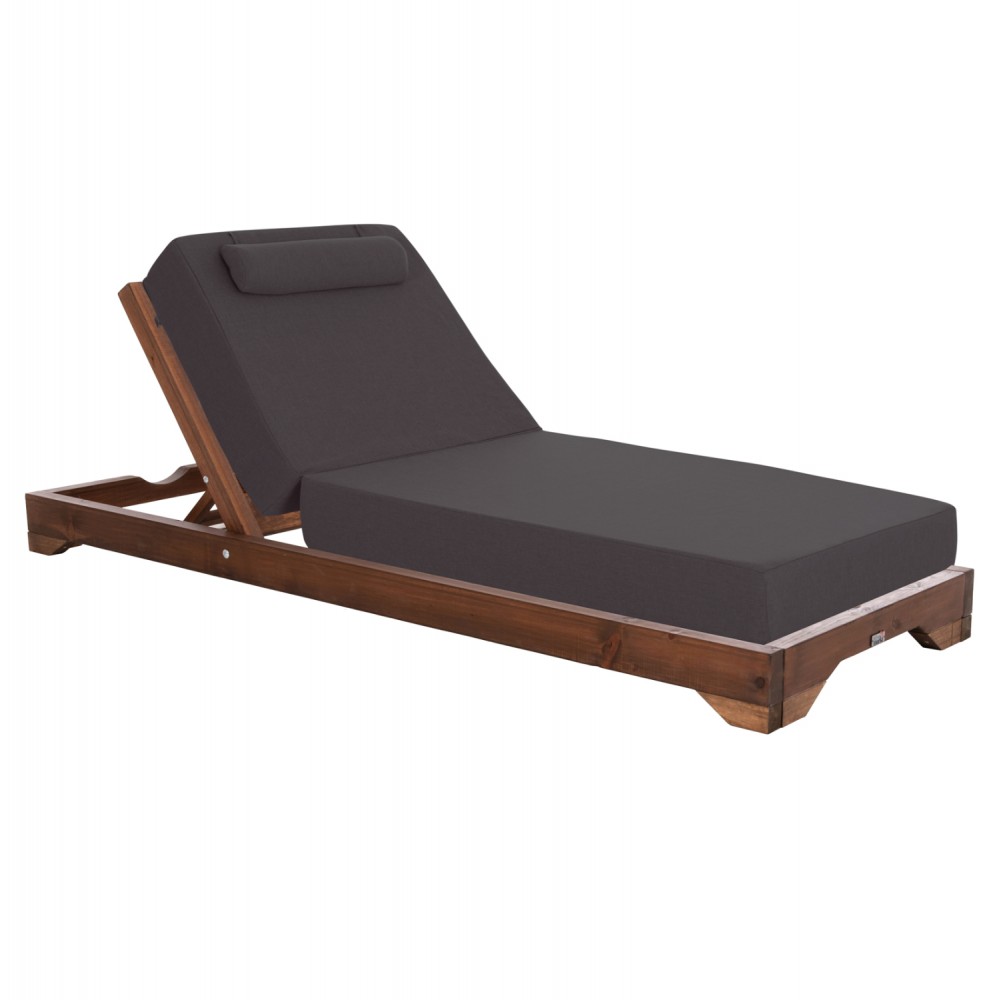 Ξαπλώστρα "IKARIA" από ξύλο/ύφασμα σε καρυδί/γκρι χρώμα 80x208x100