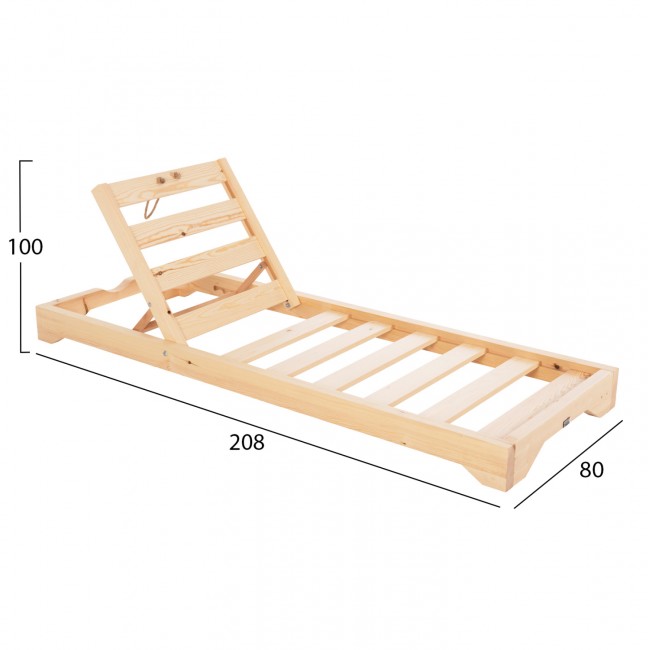 Ξαπλώστρα "IKARIA" από ξύλο/ύφασμα σε φυσικό χρώμα 80x208x100