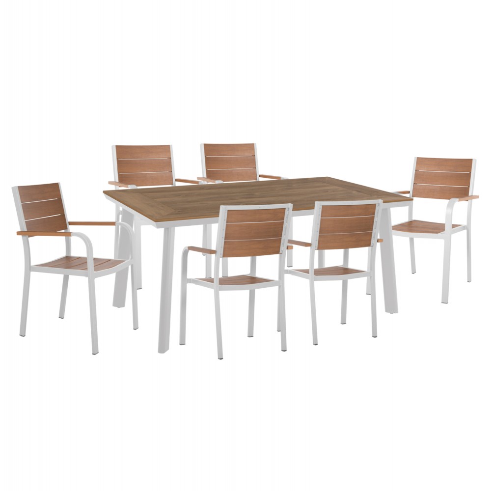 Σετ τραπεζαρία εξωτερικού χώρου 7τμχ "TABER" από αλουμινίο σε λευκό χρώμα 160x92x72