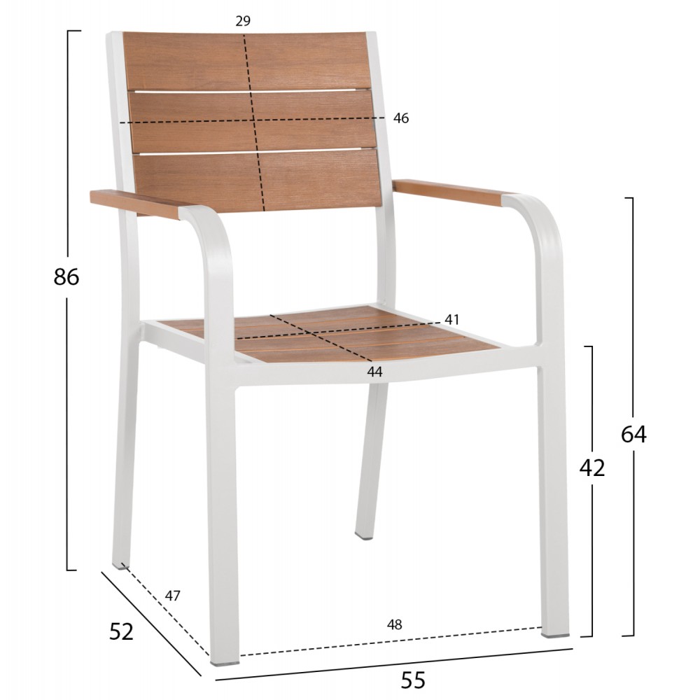 Σετ τραπεζαρία εξωτερικού χώρου 7τμχ "TABER" από αλουμινίο σε λευκό χρώμα 160x92x72