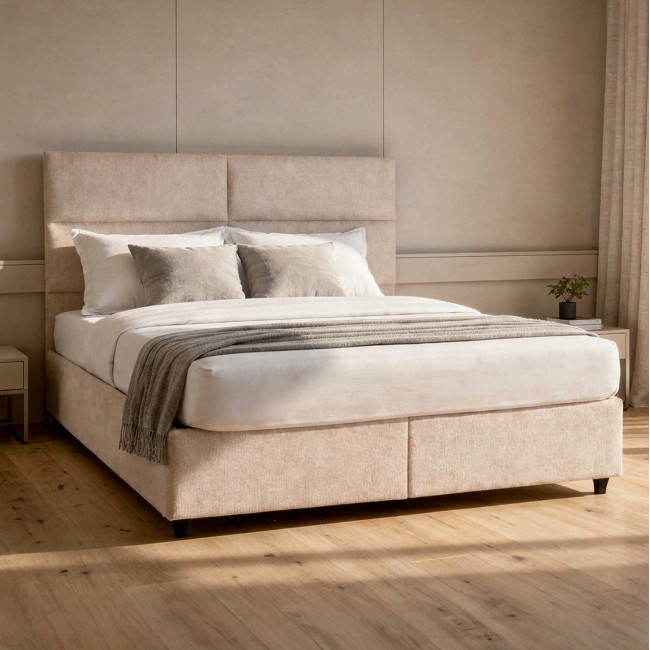 Κρεβάτι "MILO" διπλό από ύφασμα σε μπεζ χρώμα 160x200